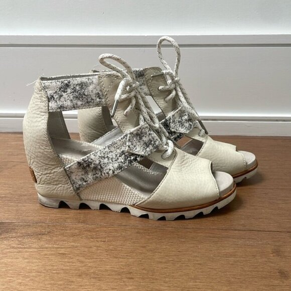 Sorel Joanie Lace snake print leather Wedge platform Sandals open toe shoes Sz 8 - Picture 1 of 13